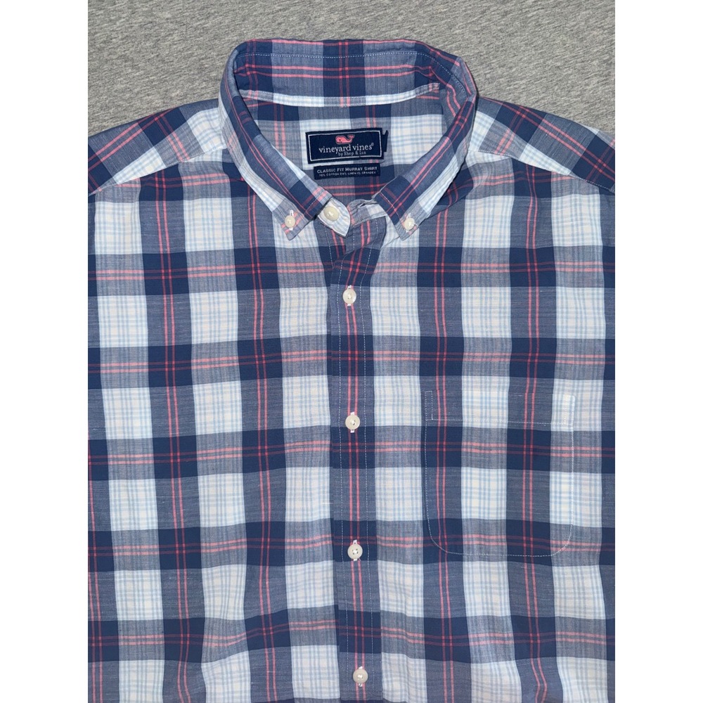 Vineyard Vines Men Blue Plaid Murray Shirt Size L Very Lightweight Breathable